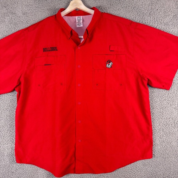 Georgia Bulldogs Shirt Mens 2XL Red College Football Vented Button Up Fishing - Picture 2 of 14
